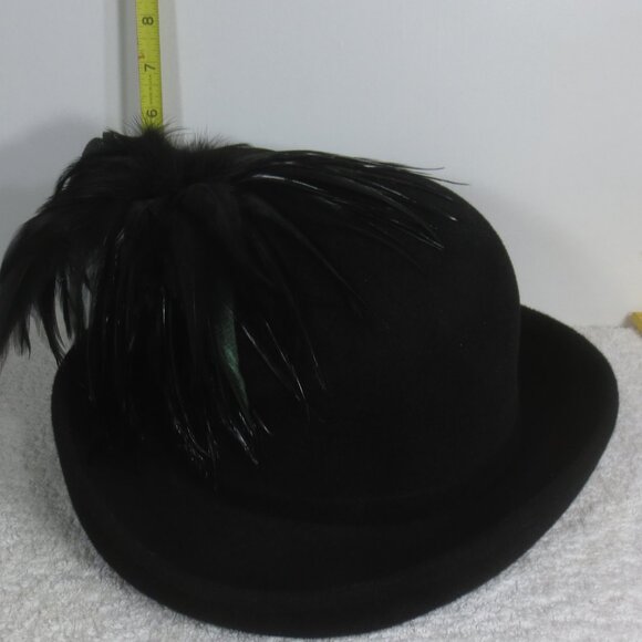 Ms Andree Hat 60s Vintage Black Fancy Bowler Feathers Wool by Bellini Size 6 7/8 main image 9
